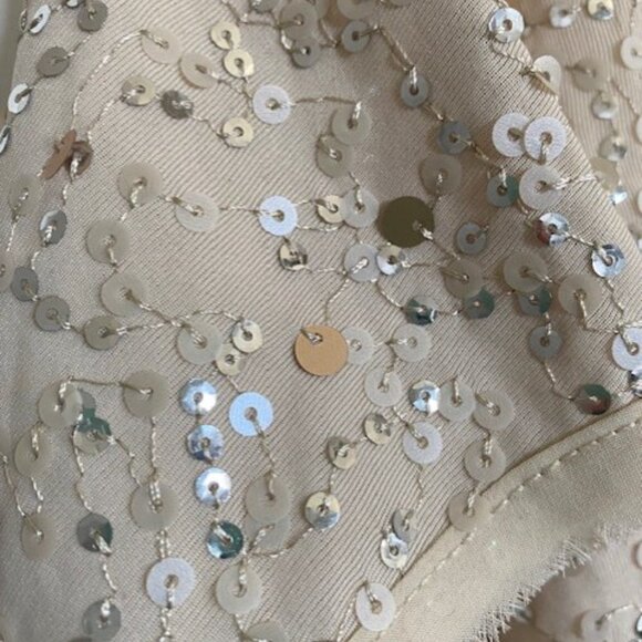 H and M Ivory Sequin Short Sleeve Boxy Blouse Top Medium - Picture 16 of 16